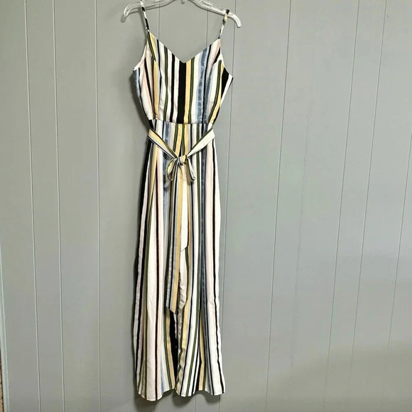 Strut & Bolt Pants - STRUT & BOLT Strappy V-neck Split Legs Multicolor Stripe Jumpsuit Size Medium